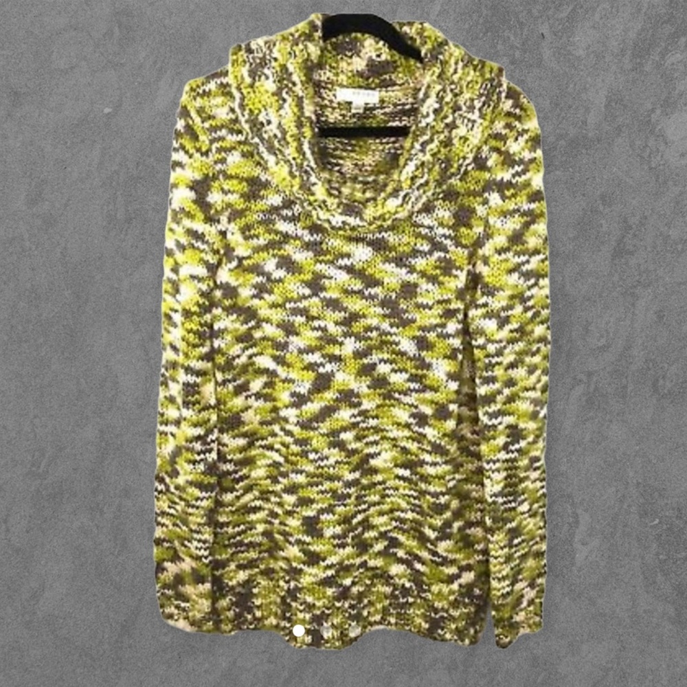 Kenar cowl neck tunic knit sweater woman’s size medium Green Gray Cream